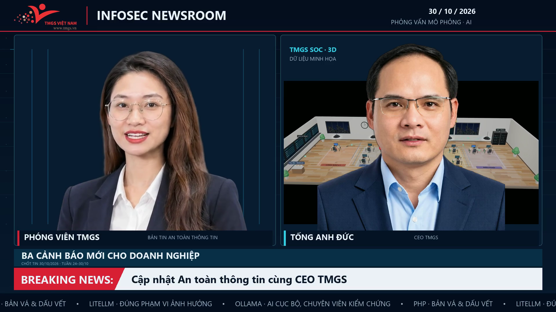 Ảnh bìa video TMGS InfoSec Newsroom: Ba cảnh báo an toàn thông tin cùng CEO Tống Anh Đức